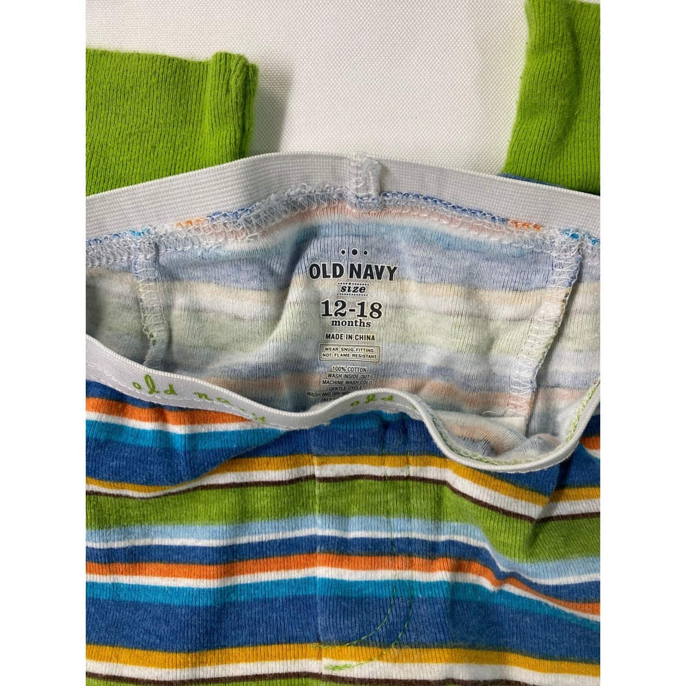 Old Navy Kids Pajama Set of 2 12-18M Baseball Star Handsome Red Green Striped - Picture 13 of 14
